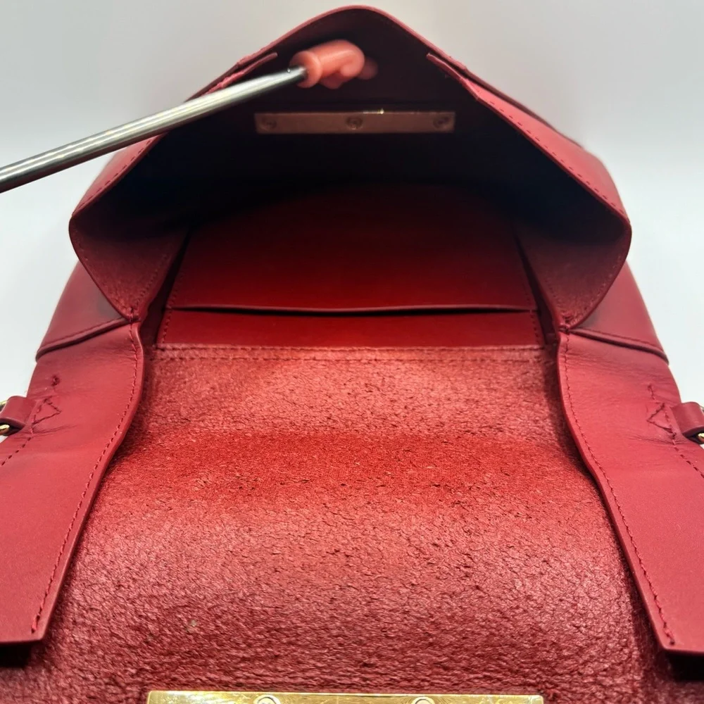 ZAC Zac Posen Red Leather Crossbody Clutch Gold Lock Earthette Style Bag